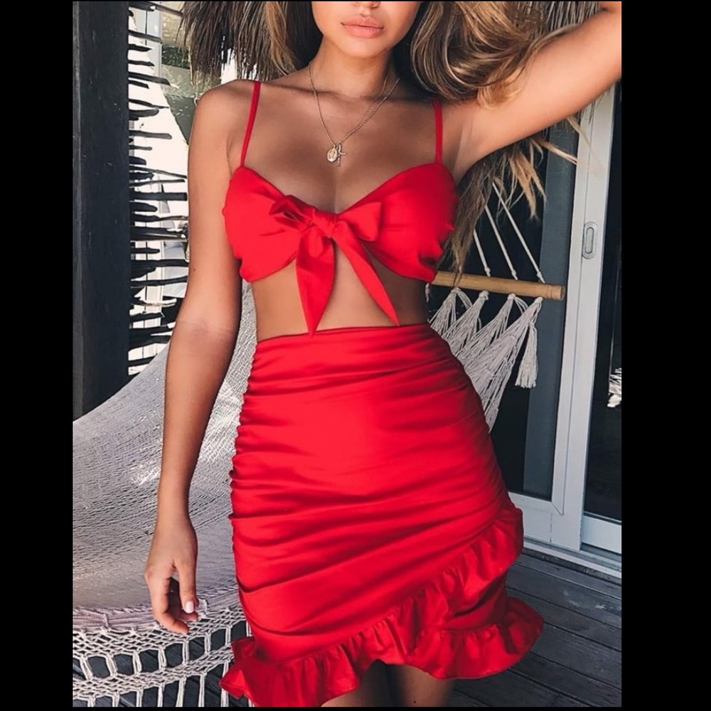 Relipop red two piece skirt dress set